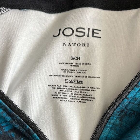 Josie Natori Patterned Full Zip Up Hoodie Teal Black Size Small - Picture 5 of 8